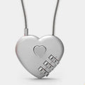 Peach heart-shaped cable lock with a long steel rope, shown in various colours including red, blue, and gold.