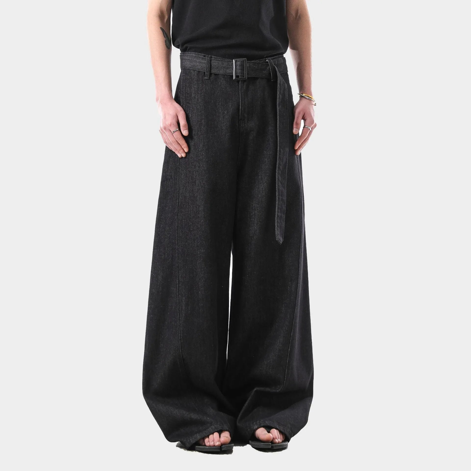 Women's American retro black gold high waist straight jeans with zip fly