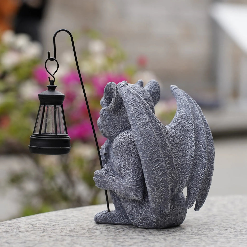 Creative stone statue ghost solar decoration resin garden lamp on outdoor patio
