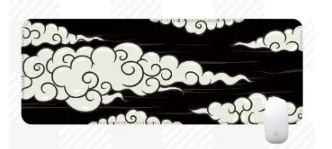Japanese style simple design large rubber desk mat on a wooden table with keyboard and mouse.