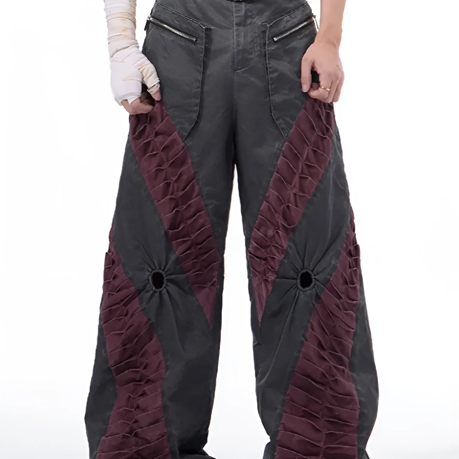 Retro three-dimensional keel casual sports pants in grey with straight hem design