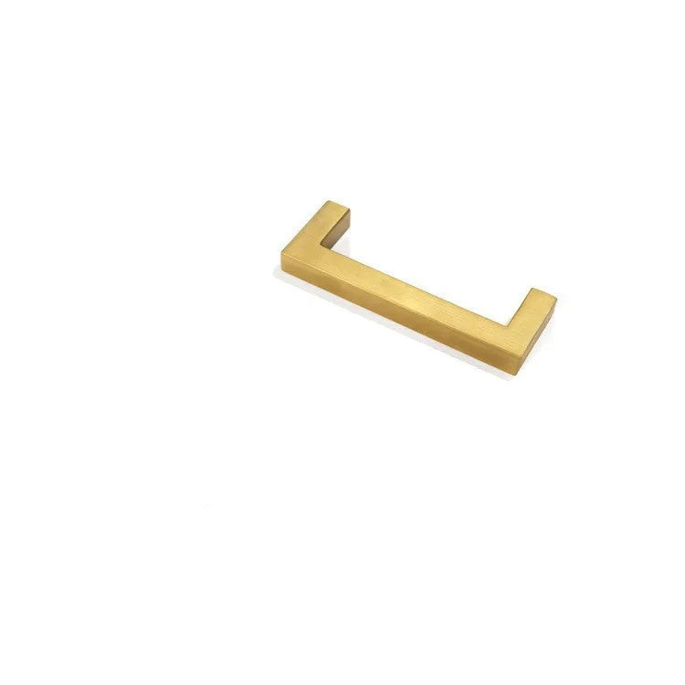 Stainless steel square pipe cabinet door handle in brushed silver finish showing its dimensions.