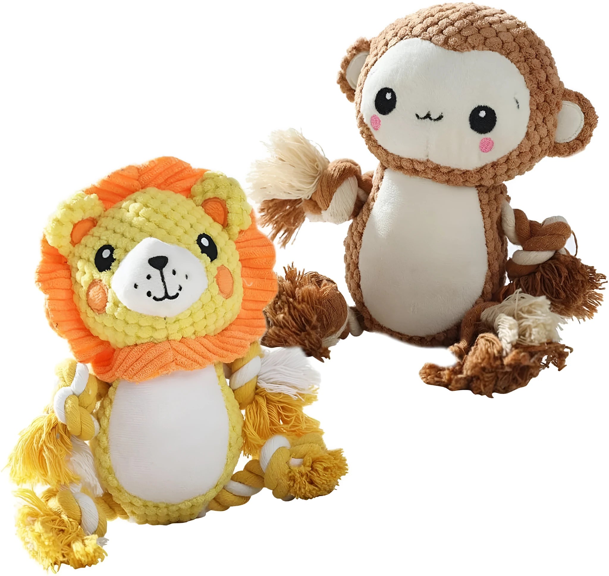 Stuffed squeaky dog toy bundle with lion and monkey plush designs for medium to large dogs