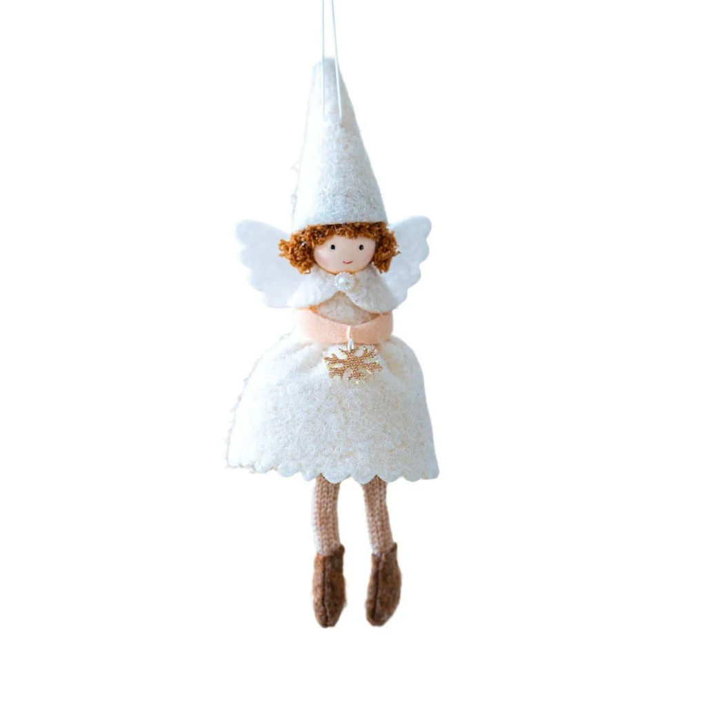 White or pink cloth angel skirt felt pendant for Christmas tree decoration.