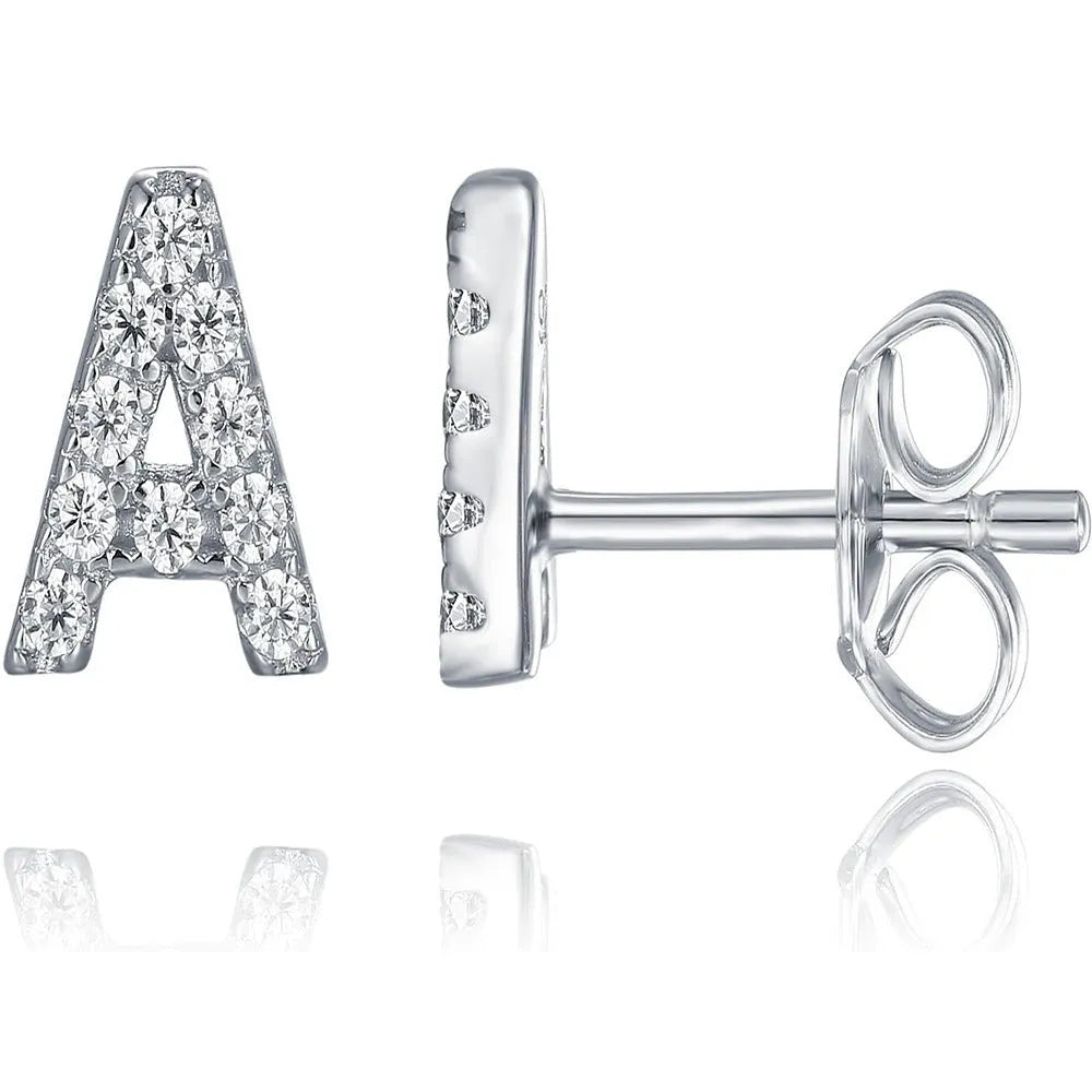 Gold plated alphabet letter earrings showing single English character with zircon decoration on brass base