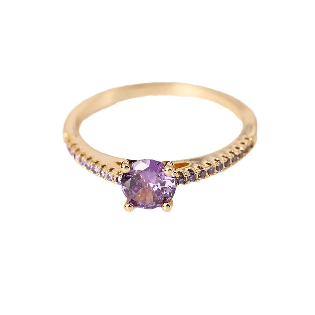 Zircon hexagon ring with geometric design showing electroplated colour options on copper base