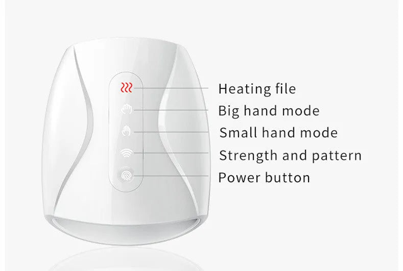 White electric hand massage instrument with heating for palm finger and wrist, 24x13cm