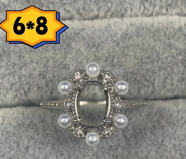 Oval denier copper ring with 6x8mm main stone and five-pointed star Korean style design