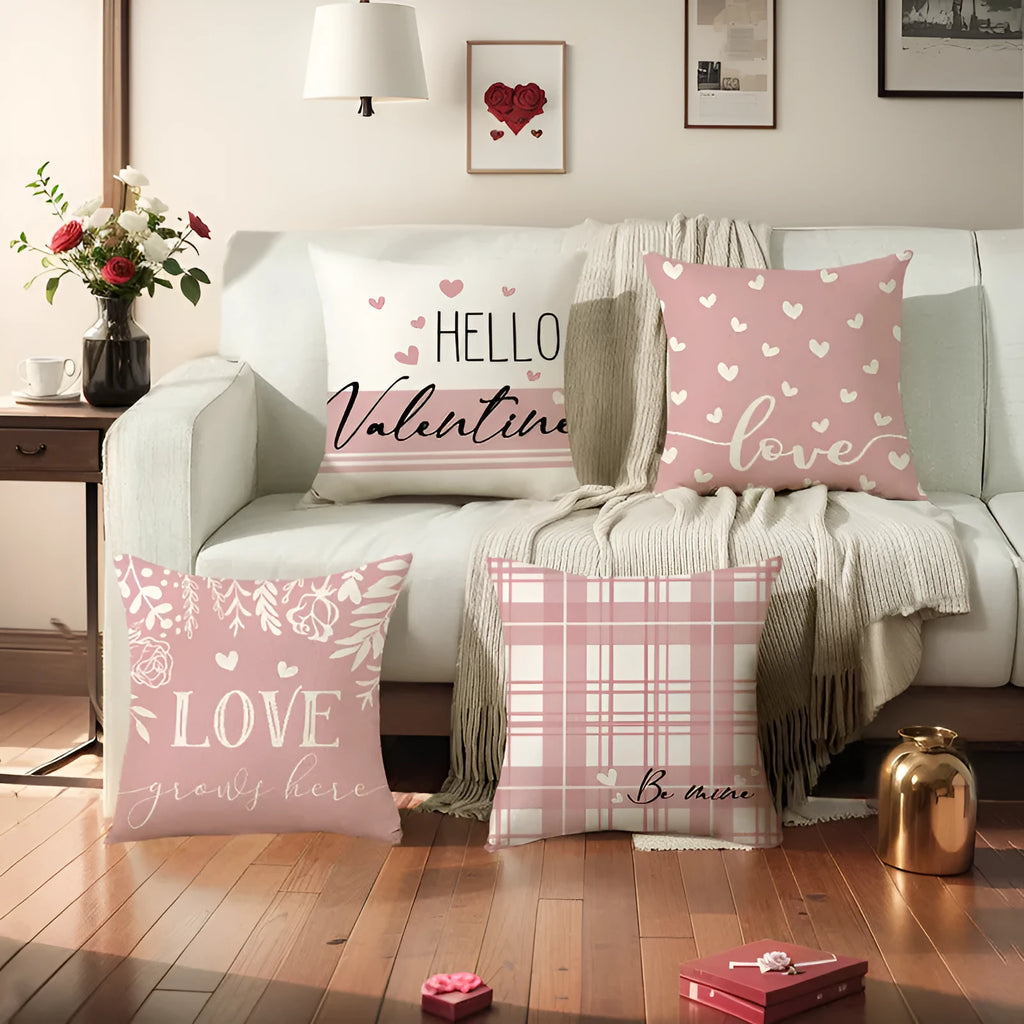 Square 45x45cm pillow cover with printed plaid heart Valentine's design in multiple colour options