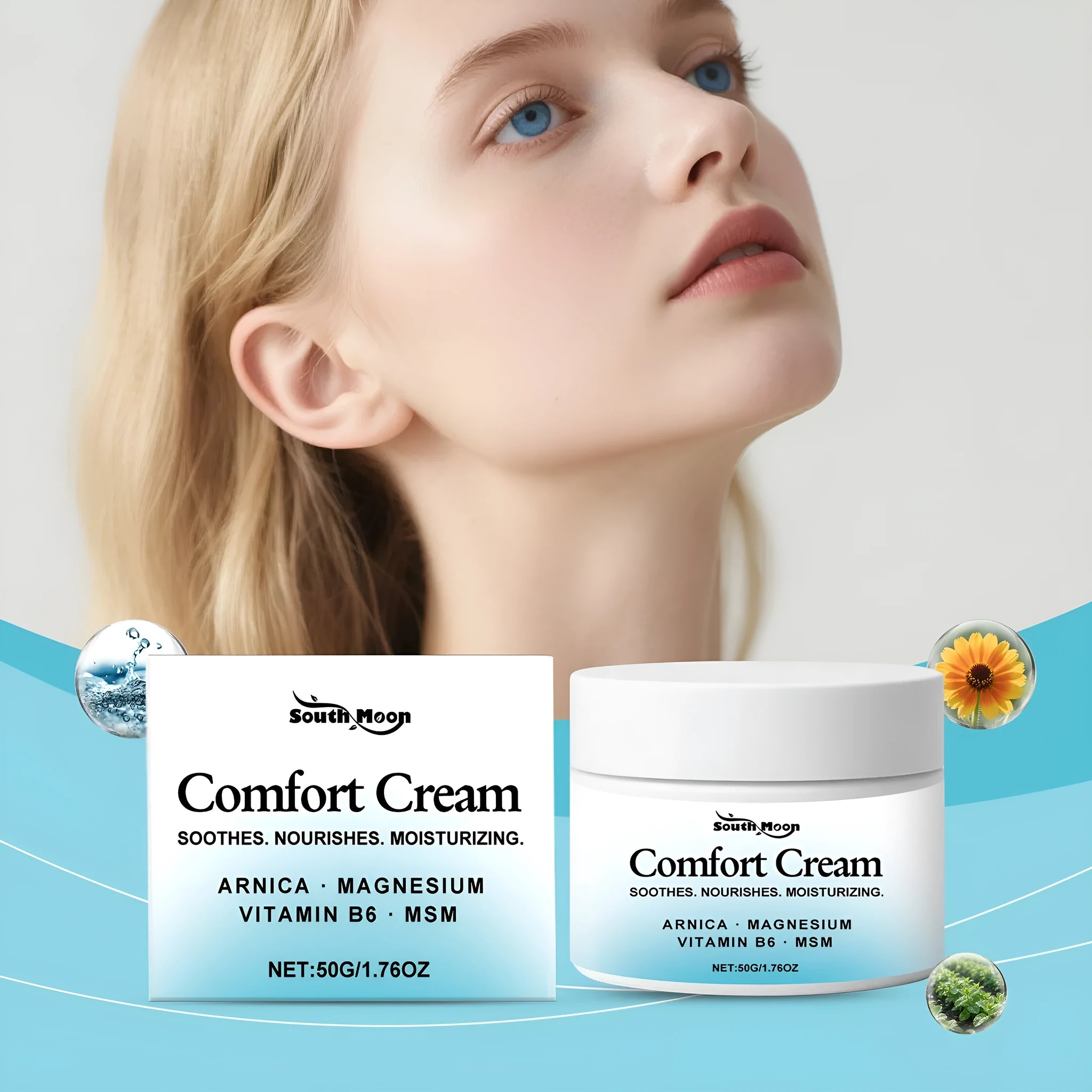 50g gentle hydrating body moisturising cream in white container with aloe vera extract