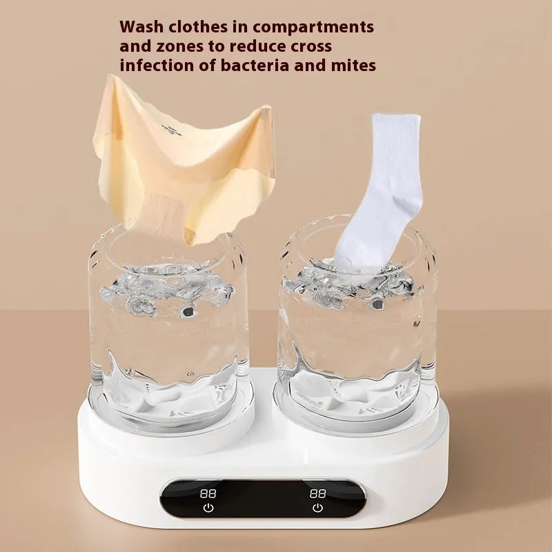 White USB-powered double bucket mini washing machine for underwear and small garments