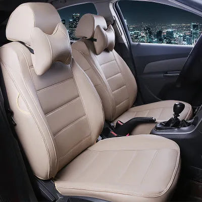 Genuine cow leather car seat cover in a black with red line colour option, showing binding style edge.