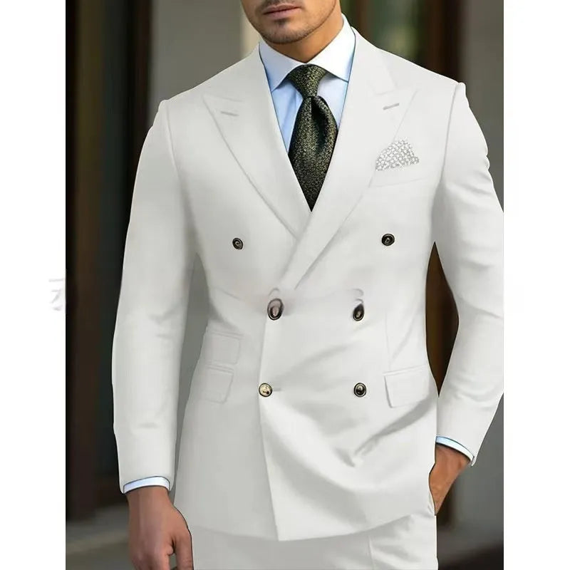 Men's light business two-piece suit set in cotton blend fabric available in multiple colours and sizes