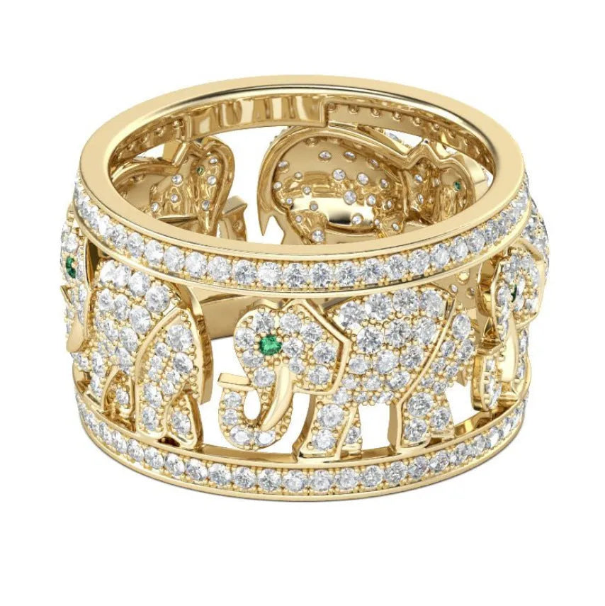 Alloy full diamond elephant ring with electroplating in AJZ1935 and AJZ141 colours