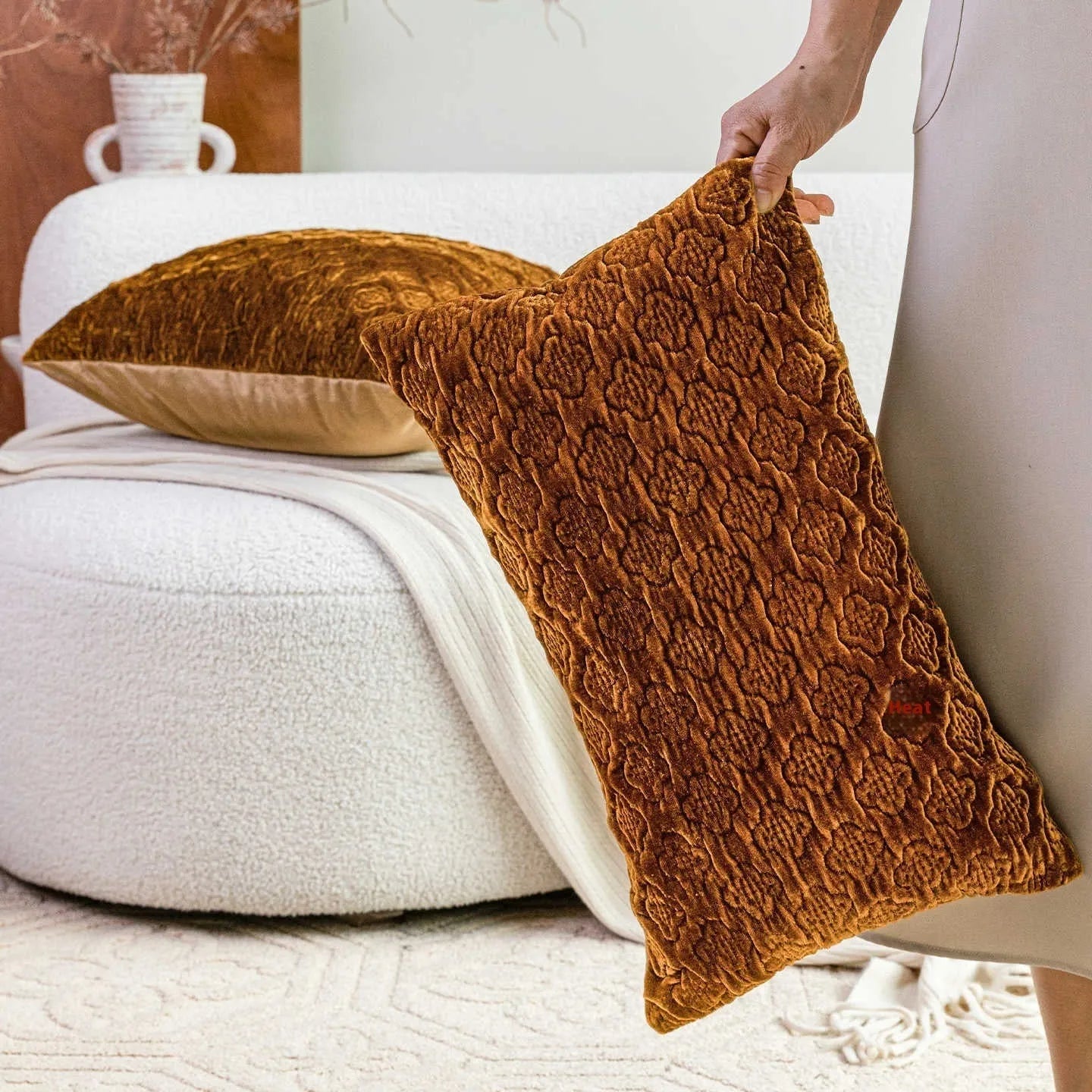 Brown gold antique Chinese style quilted cushion in 50x50cm square and 30x50cm waist pillow sizes