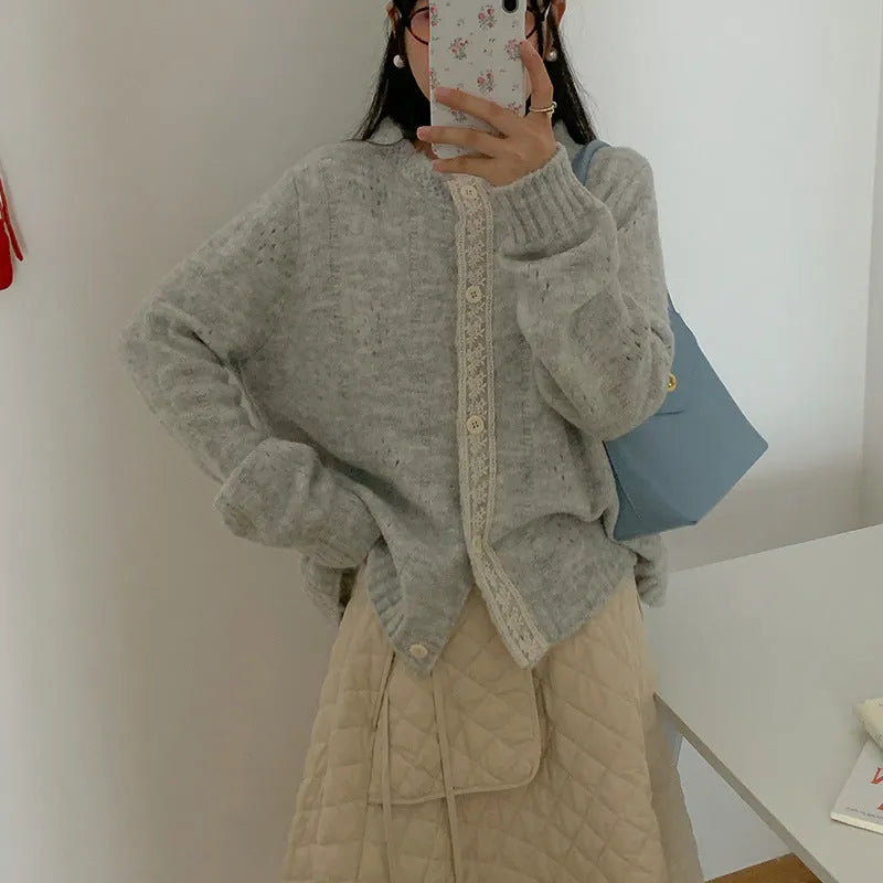Korean artistic retro loose knitwear sweater coat in viscose fibre available in four colours