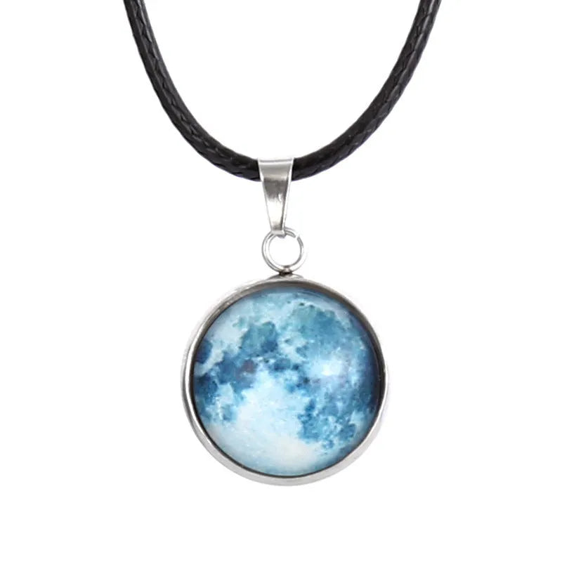 Christmas moon night sky luminous alloy pendant necklace with constellation design in glass and coloured glaze