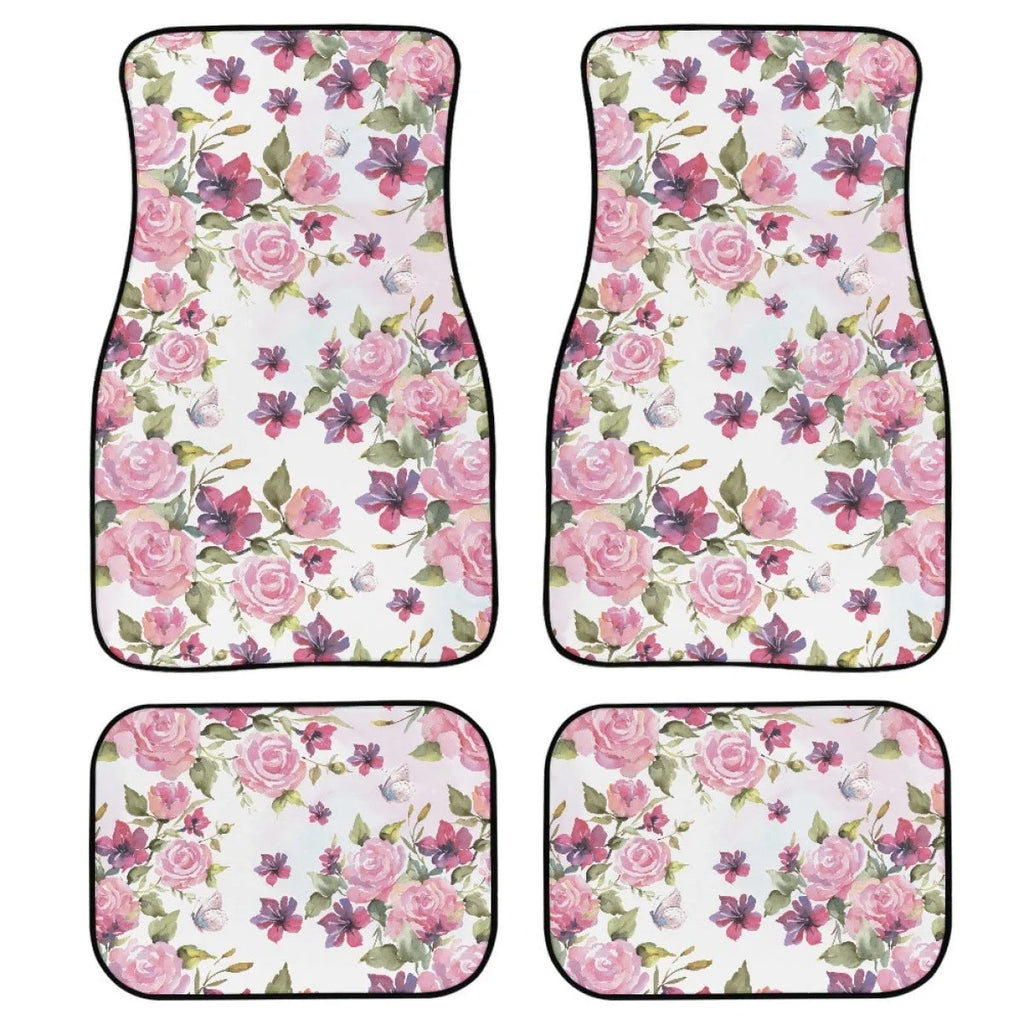 Black printed rubber car foot mat four-piece set showing 20mm thickness