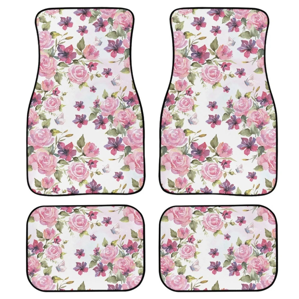 Black printed rubber car foot mat four-piece set showing 20mm thickness