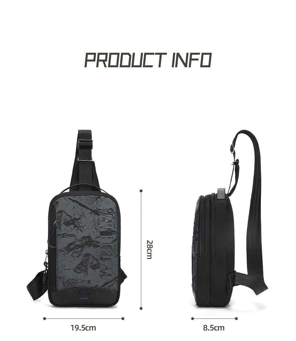 Casual black TPU waterproof chest pack with camouflage pattern and mobile phone compartment