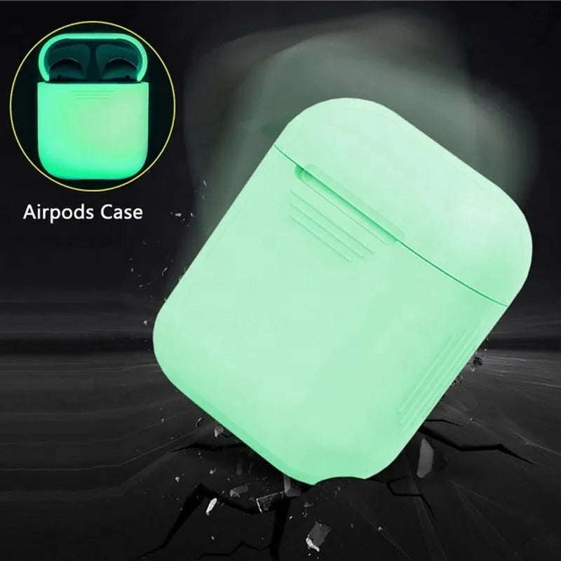 Luminous solid colour silicone flip-top protective case for AirPods wireless earphones.