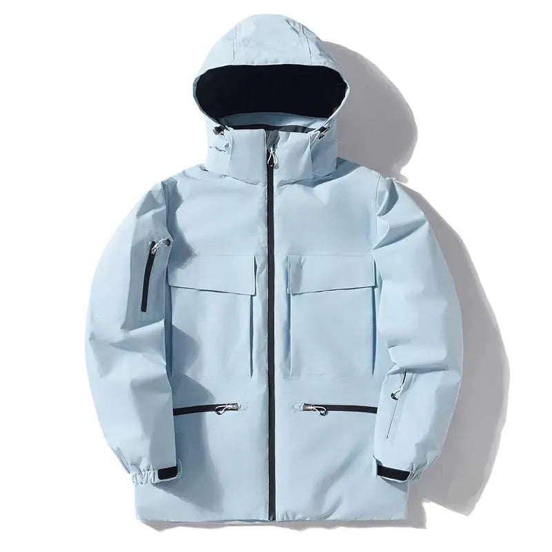Men's Winter Ski Suit Hooded Jacket with Thicken Thermal Padding, Polyester Fibre Filler, Available in Black, Rose Red, Light Blue, Fluorescent Green, and Pure White, Sizes S to XXL for Ice Sports