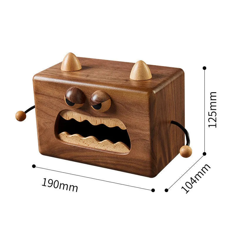 Little Monster cartoon wooden tissue box measuring 190x104x125mm