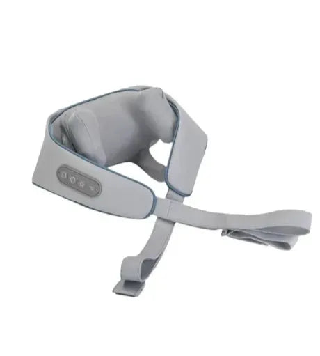 Milky white rechargeable shoulder and neck massager with infrared physiotherapy for cervical spine relief