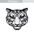 Aluminium car body stickers showing round lion, eagle, wolf head and tiger emblem designs for vehicle exterior decoration