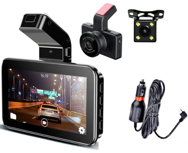 3-inch HD car DVR with dual lens system for front and rear video recording