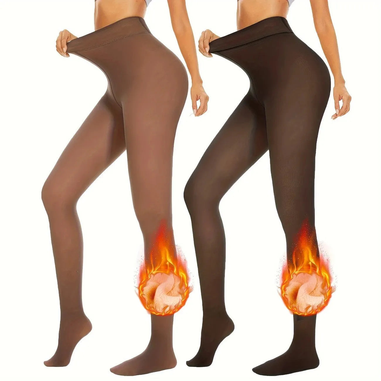 Women's thermal leggings with wool lining in black, coffee, or silver silk designs