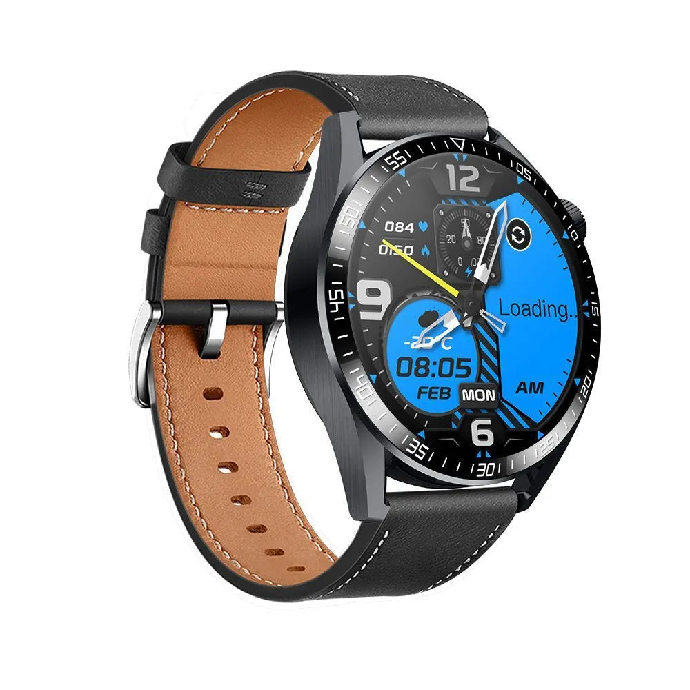 Black GS3 Max smartwatch with silicone strap on a wrist, showing a home screen with health stats.