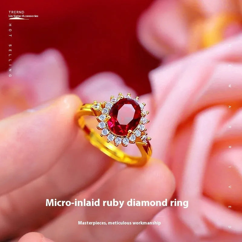 Metal ring with open mouth design and Fu character heart motif in Five Line Love colour
