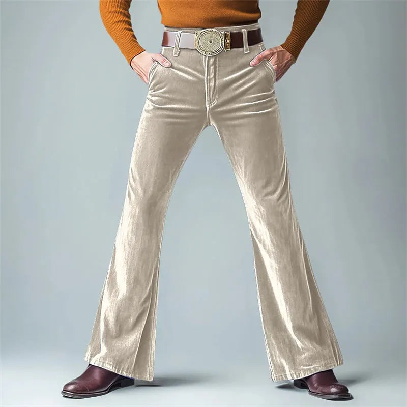 Men's velvet slim flared suit trousers in solid colour for formal banquet occasions