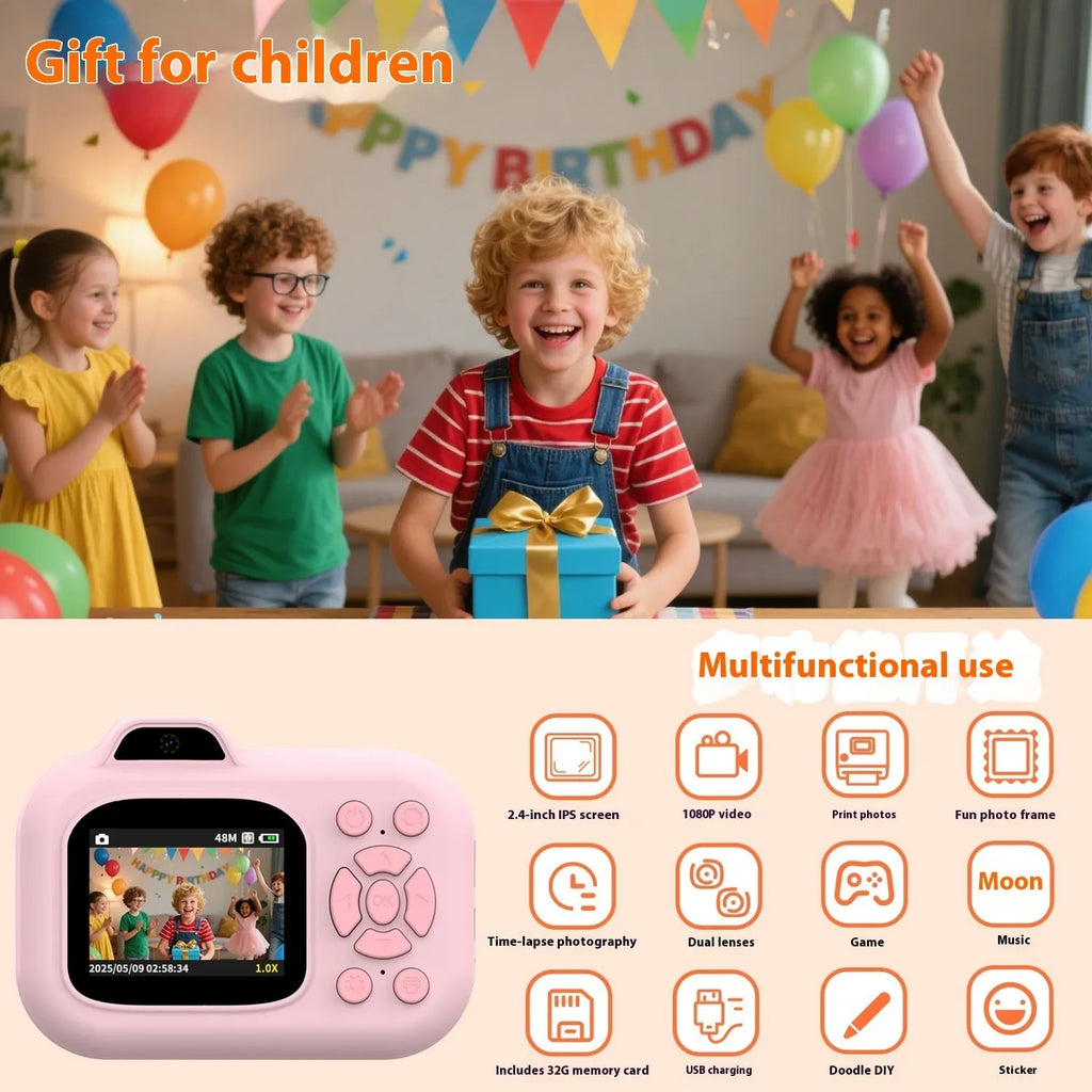 Children's digital camera in blue, pink or purple with video recording and gaming functions