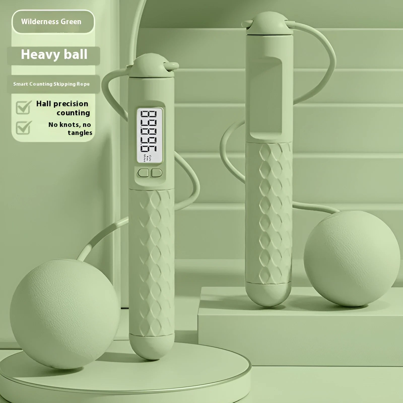 Skipping rope with ABS plastic handles and a ball bearing mechanism, shown in various colour options.