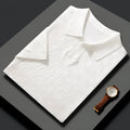 Men's short sleeve lapel sweater in mulberry silk with jacquard craft design