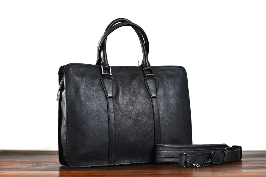 Men's 14 inch horizontal leather handbag in khaki colour with zipper opening