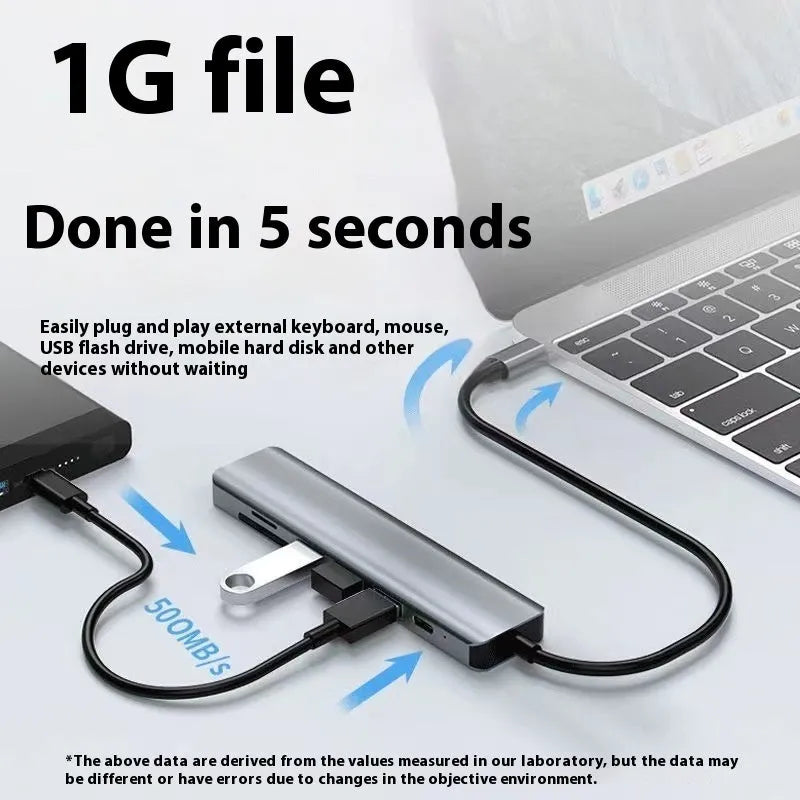 USB-C 7-in-1 expansion dock with HDMI port and USB 3.0 connections on a 15cm cable