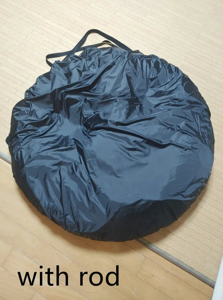 Black pop-up car tail tent with quick-throw design and steel jackstays showing 200cm cube dimensions