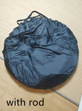 Black pop-up car tail tent with quick-throw design and steel jackstays showing 200cm cube dimensions