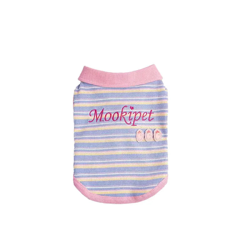 Small pink purple dog vest autumn clothing shown on mannequin with size chart