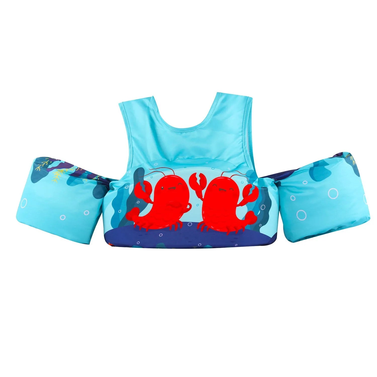 Children's swimsuit with extended arm swimming ring in colourful cartoon designs
