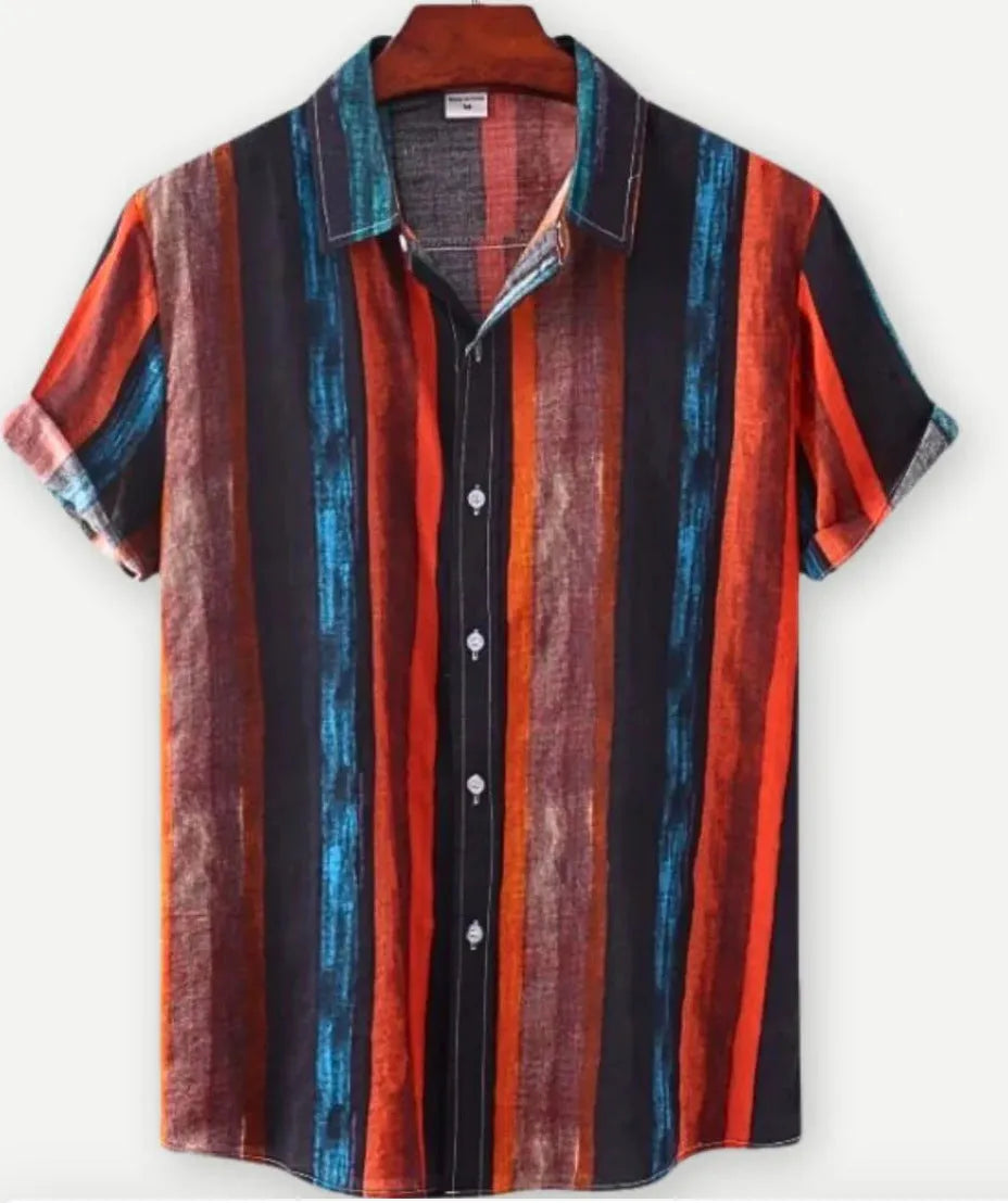 Hawaiian print short sleeve shirt with floral pattern and elastic fabric on a mannequin