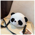 Cylindrical panda head design plush crossbody bag with sandwich pocket compartment