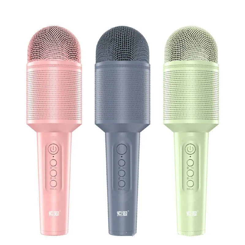 Wireless Bluetooth karaoke microphone in pink, blue, or green colour options