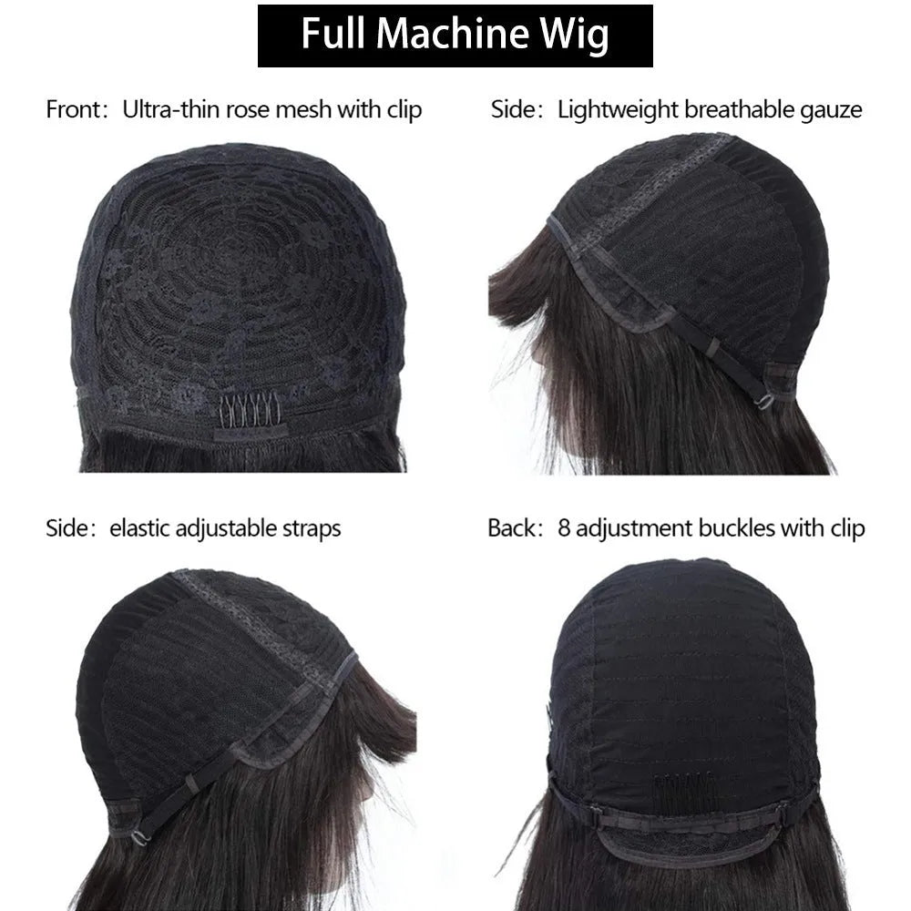 Full machine made BOB wig with water wave curls short hair length
