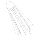 Gold and silver mesh headband with rhinestones and a decorative tassel on an adjustable band.
