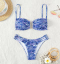 Women's floral bikini swimsuit with high-waist briefs in multiple solid colour options
