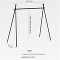Large foldable aluminium alloy triangle clothes drying rack for camping with side hooks.